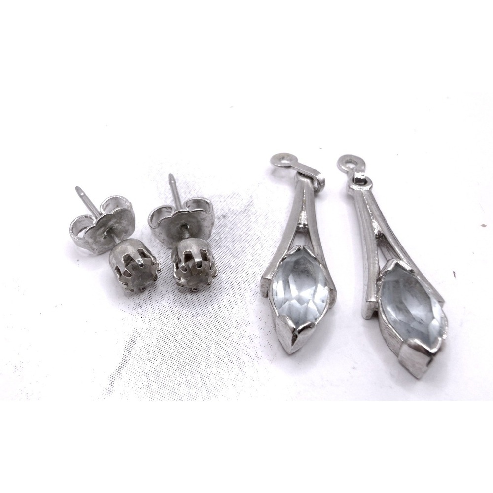 2 in 1 Convertible Glass Crystal Earrings Colorless Studs Light Blue Dangles